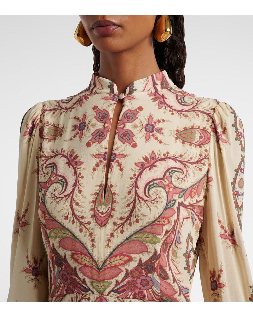 Etro Natural Cutout Printed Midi Dress