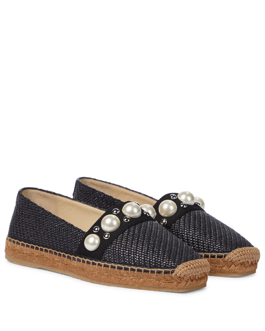 Jimmy Choo Cotton Dru Crystal-embellished Espadrilles in Black Womens Shoes Flats and flat shoes Espadrille shoes and sandals 