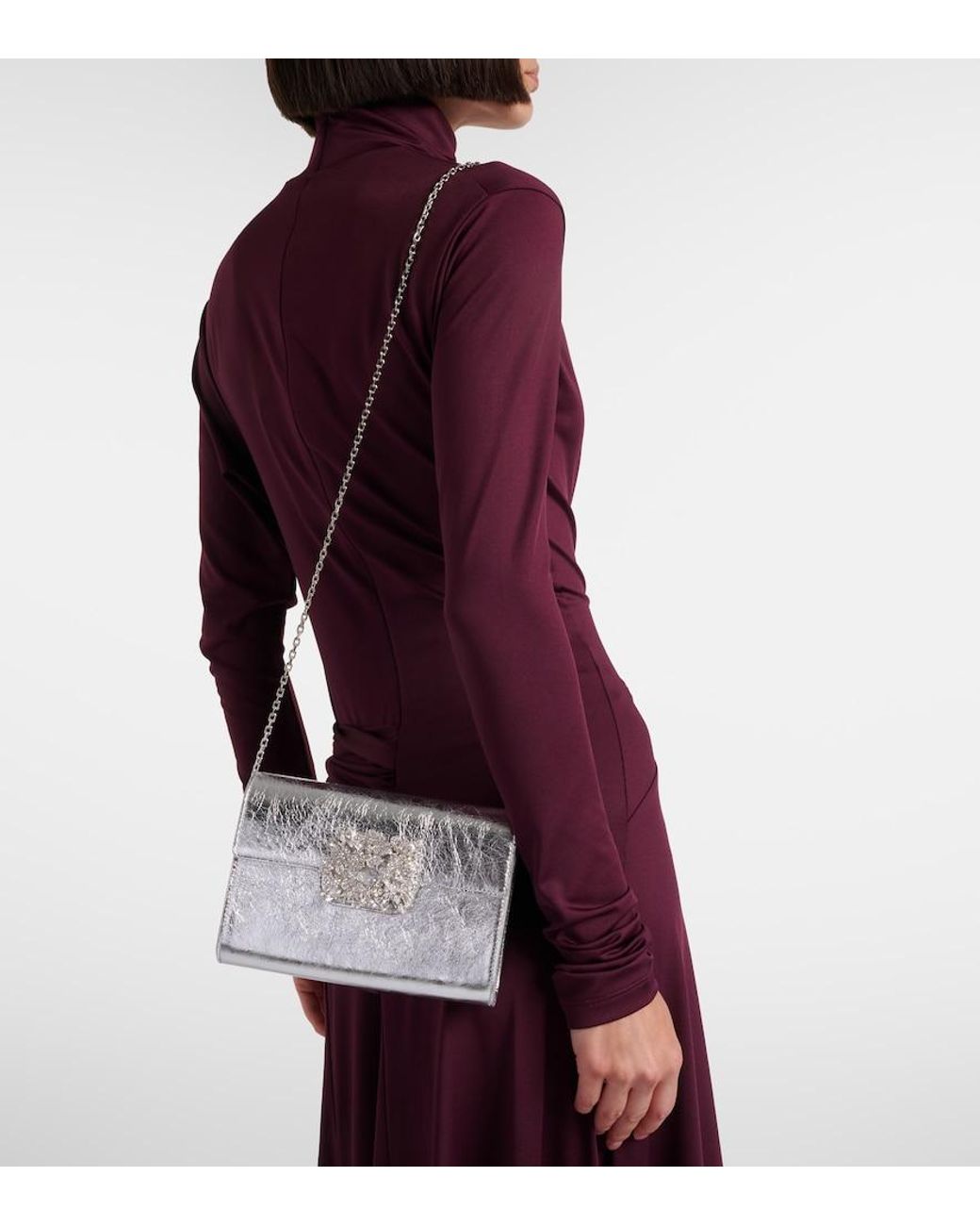 Roger Vivier Gray Clutch Efflorescence Mini Aus Metallic-Leder