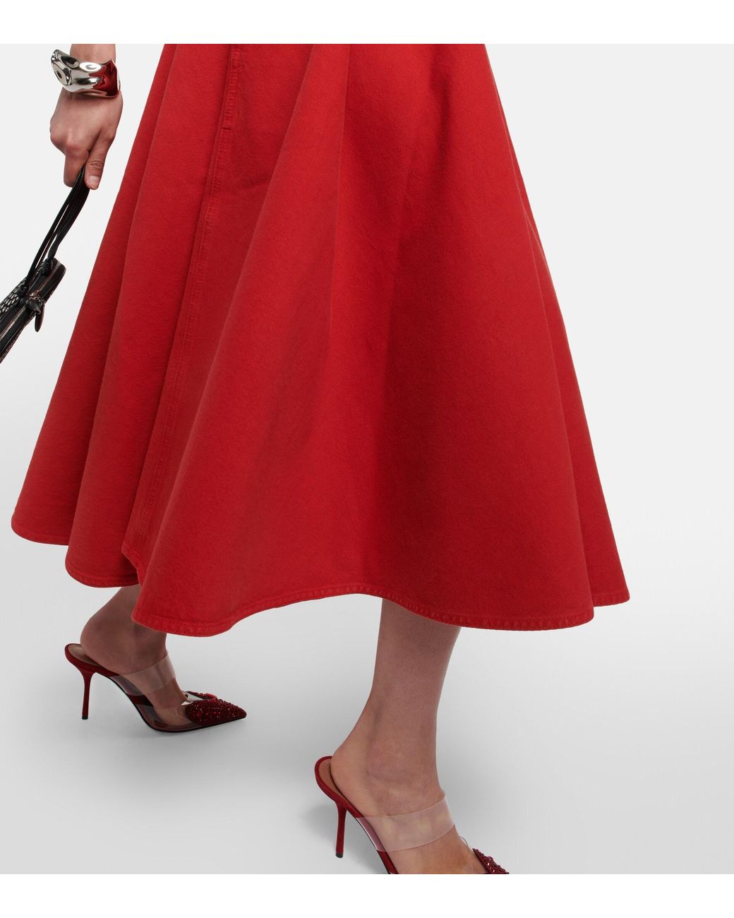 Alaïa Alaia Belted High-rise Denim Skirt in Red