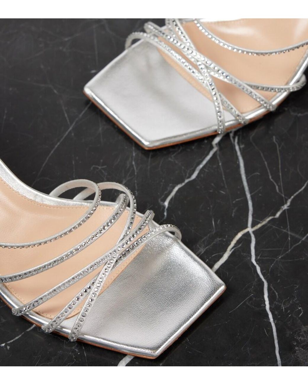 Gianvito Rossi White 70 Embellished Metallic Leather Sandals
