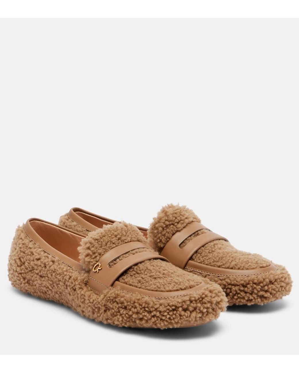 Gianvito Rossi Brown Leather-Trimmed Shearling Loafers