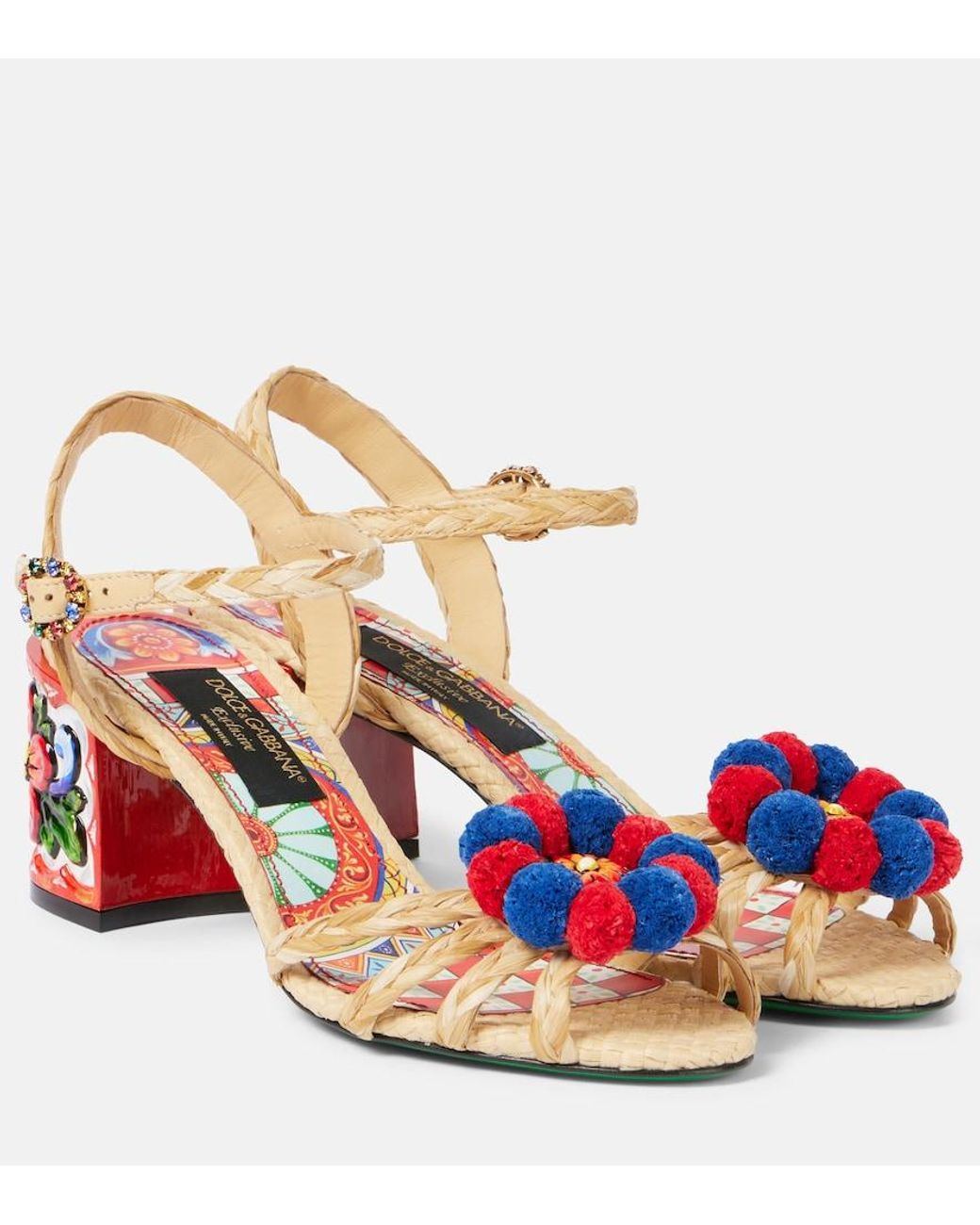 Dolce & Gabbana Multicolor Taormina 60 Embellished Raffia Sandals