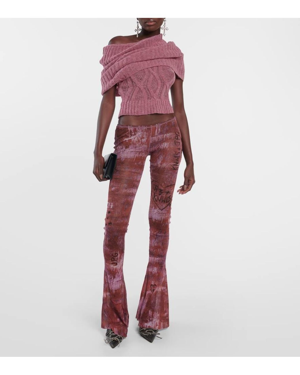 Jean Paul Gaultier X Knwls Off-Shoulder Wool-Blend Top in Pink | Lyst