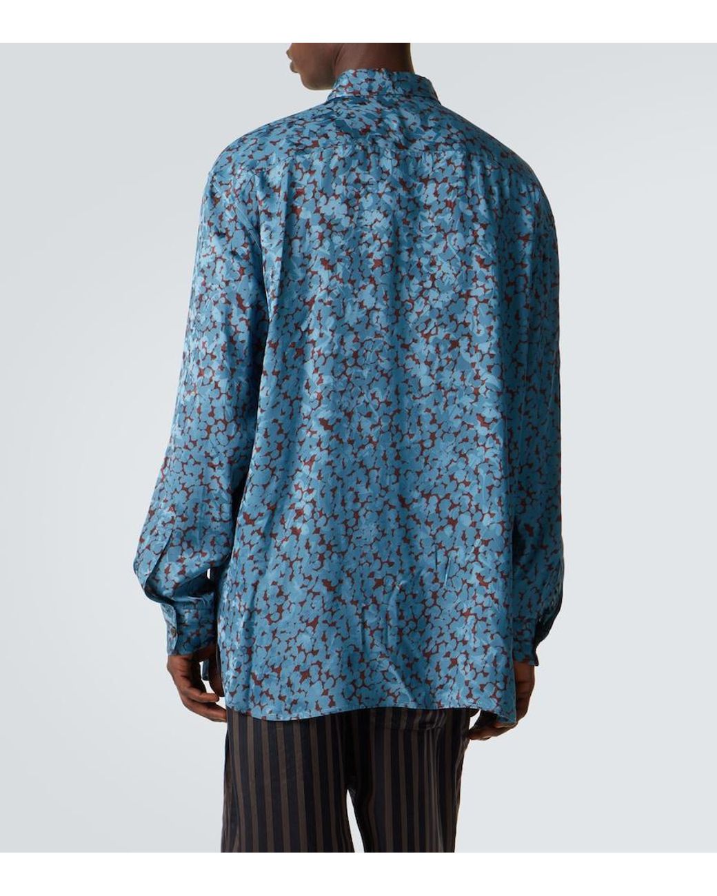 Dries Van Noten Blue Printed Satin Shirt for men