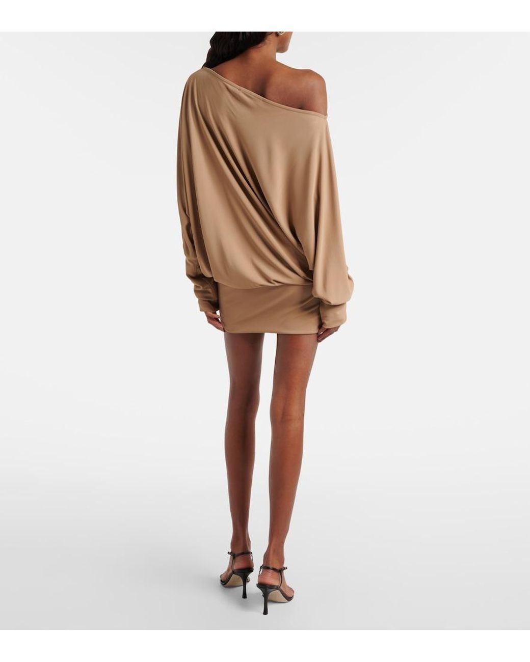 AYA MUSE Natural Cely Asymmetric Draped Minidress