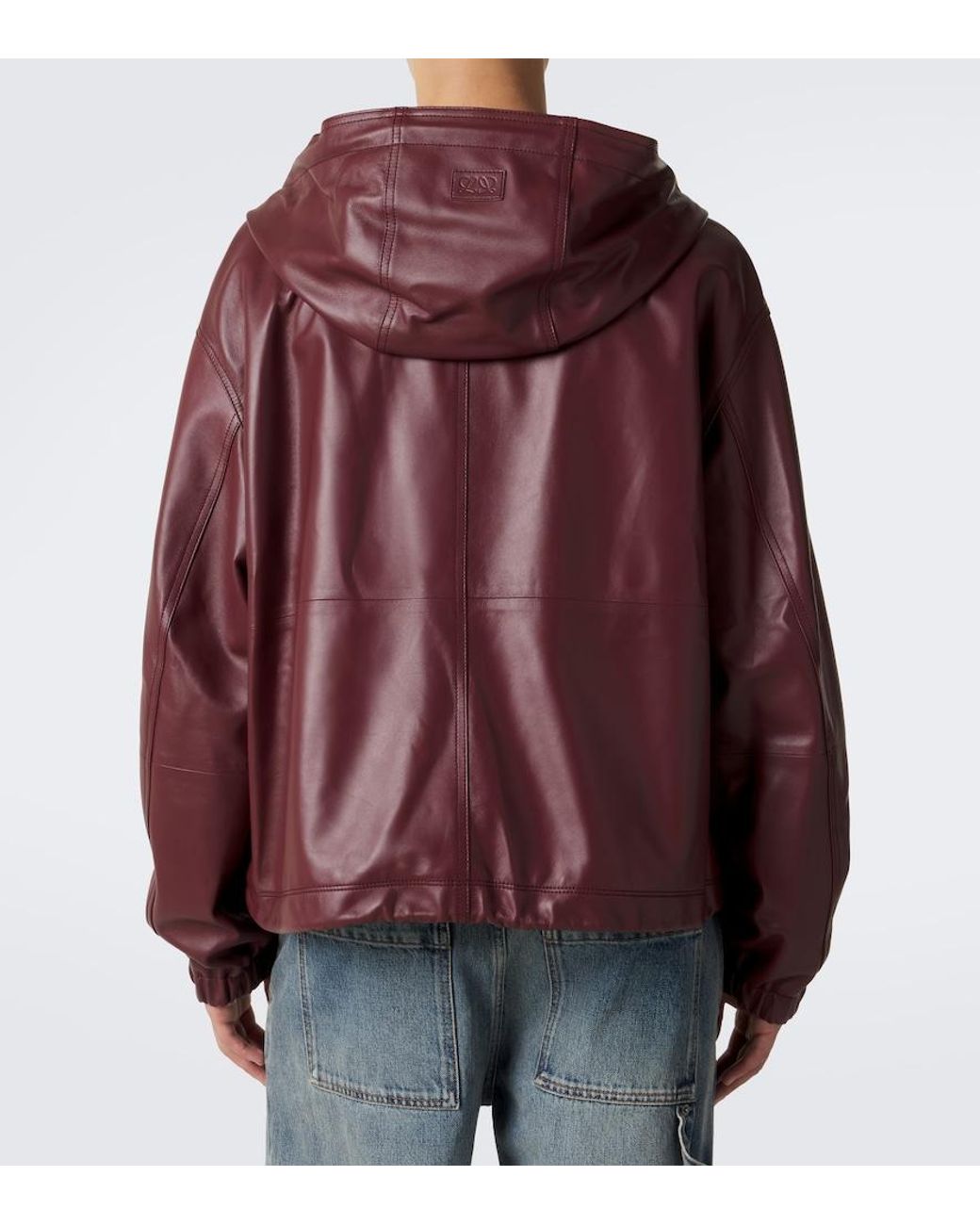 Loewe Red Hooded Leather Jacket for men