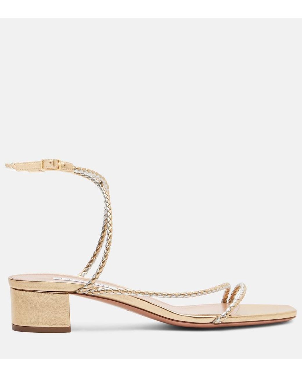 Aquazzura Natural Luca Braided Metallic Leather Sandals