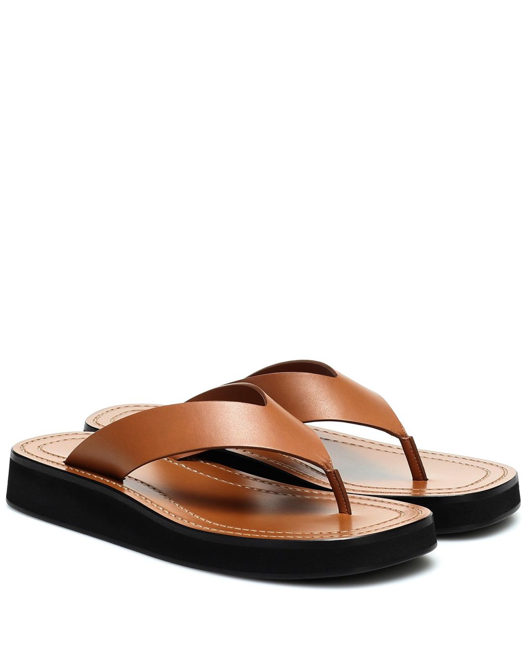 The Row Leather Ginza Flip-flop Smooth Calfskin Sandals in Tan 