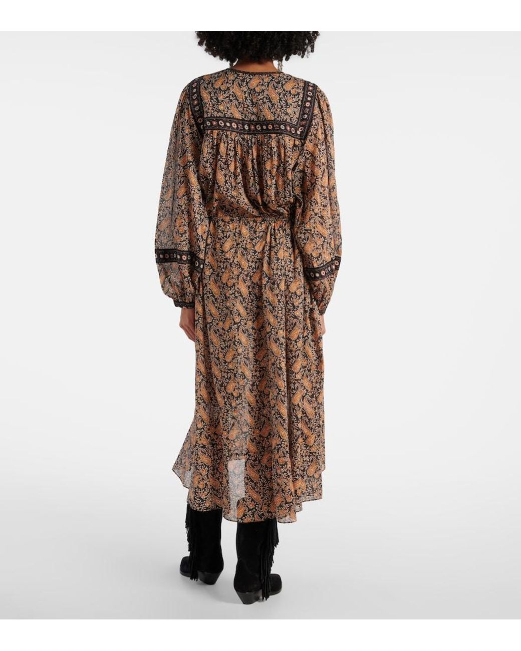 Isabel Marant Brown Greila Cotton Voile Midi Dress