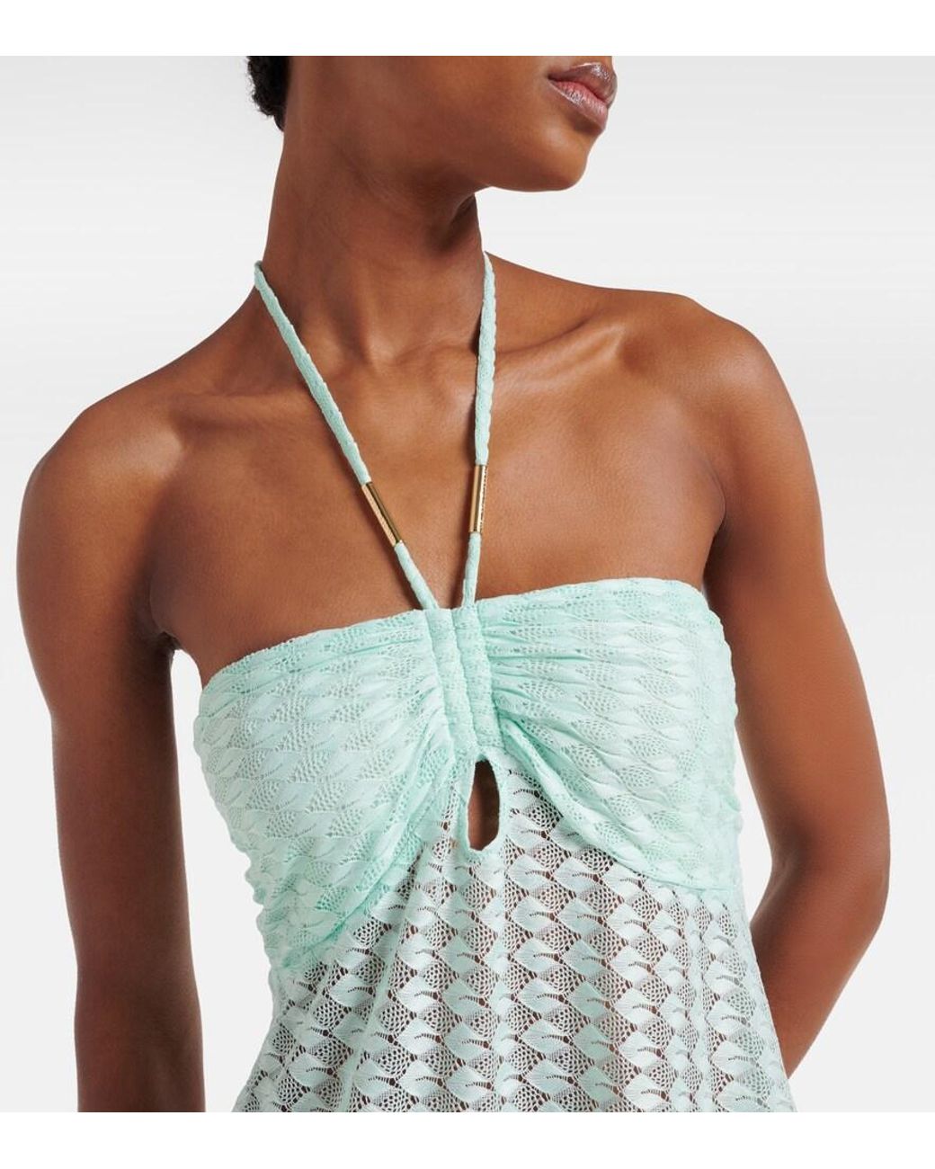 Melissa Odabash Blue Mila Semi-Sheer Halterneck Maxi Dress