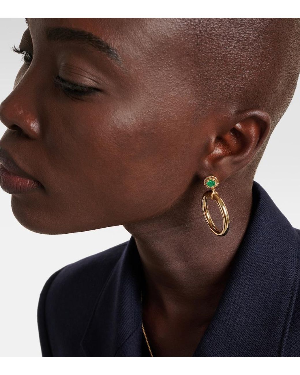 Ileana Makri Metallic Endless 18Kt Hoop Earrings With Emeralds And Diamonds