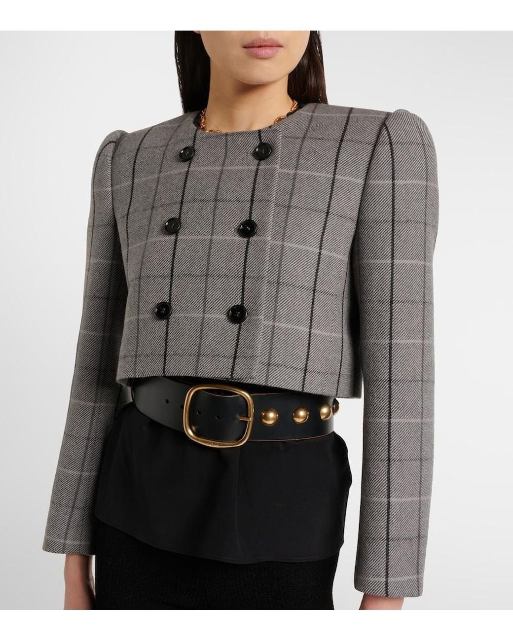 Chloé Gray Checked Cropped Wool Jacket