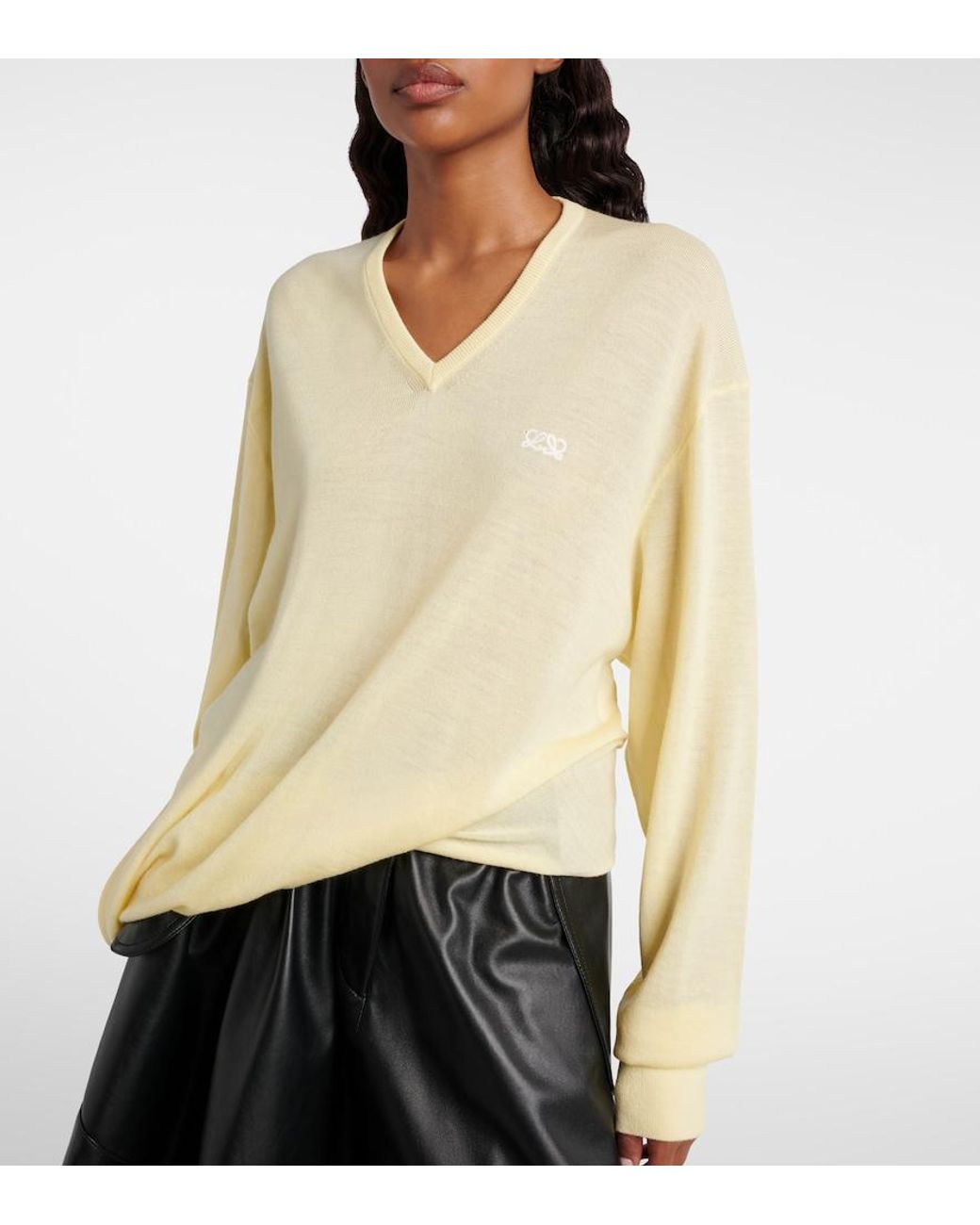 Loewe Yellow Double L Asymmetric Wool Sweater