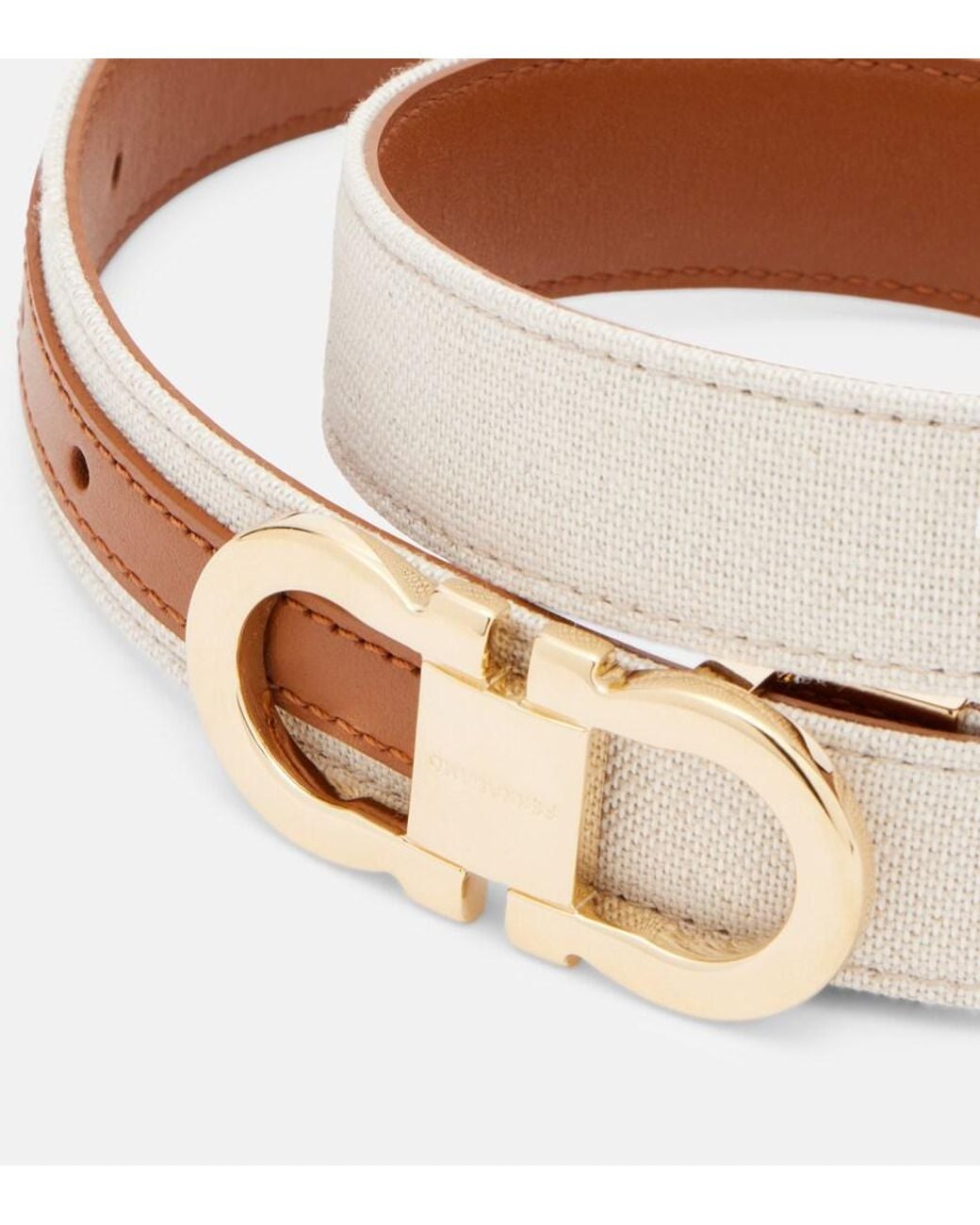 Ferragamo Brown Gancini Canvas And Leather Belt