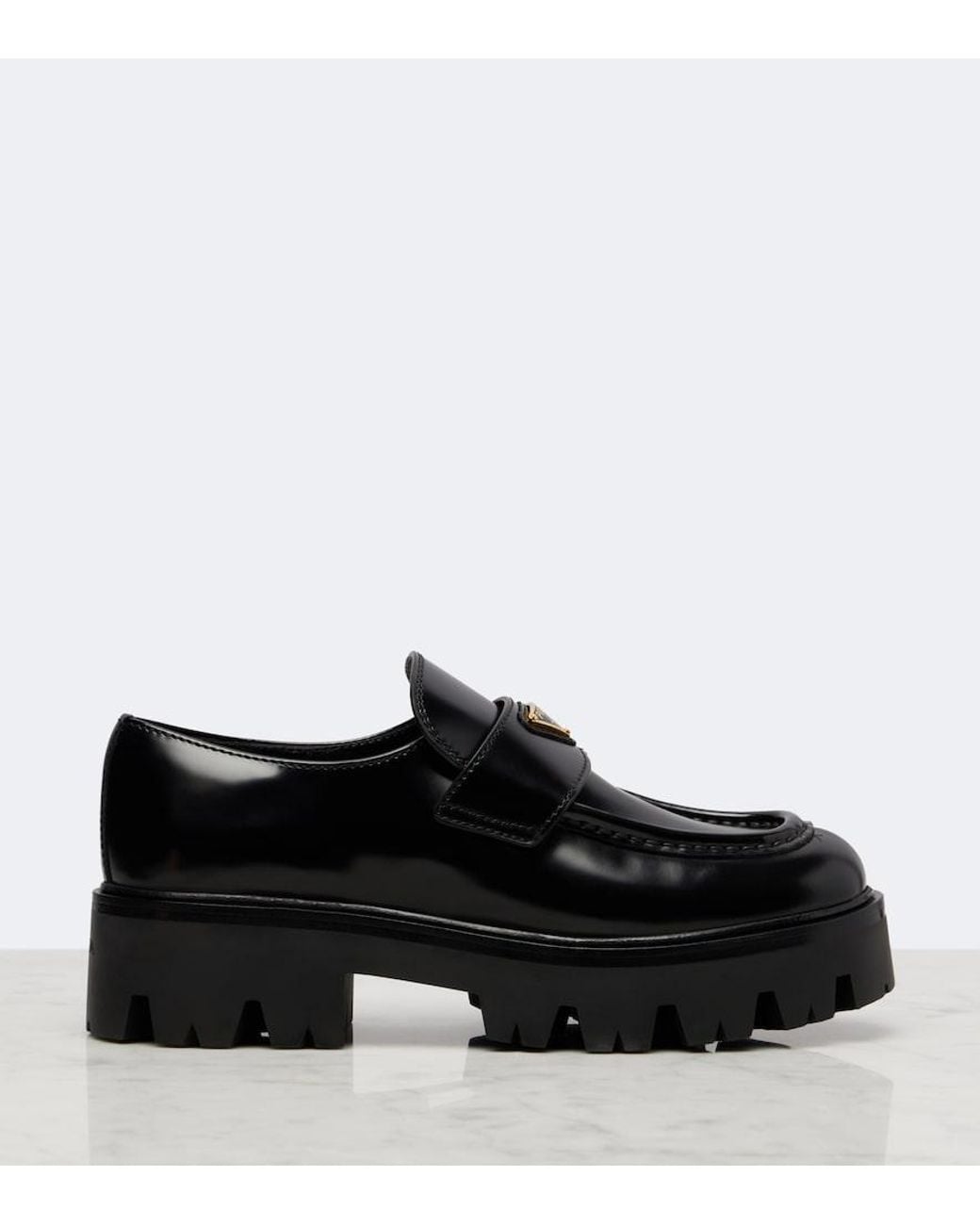 Prada Black Logo Leather Platform Loafers