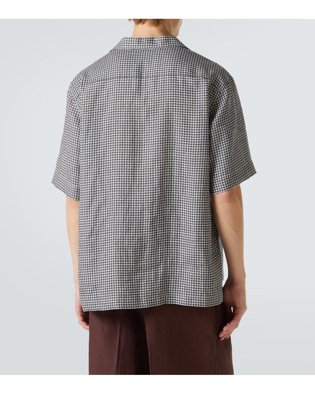 Loro Piana Gray Checked Linen Shirt for men