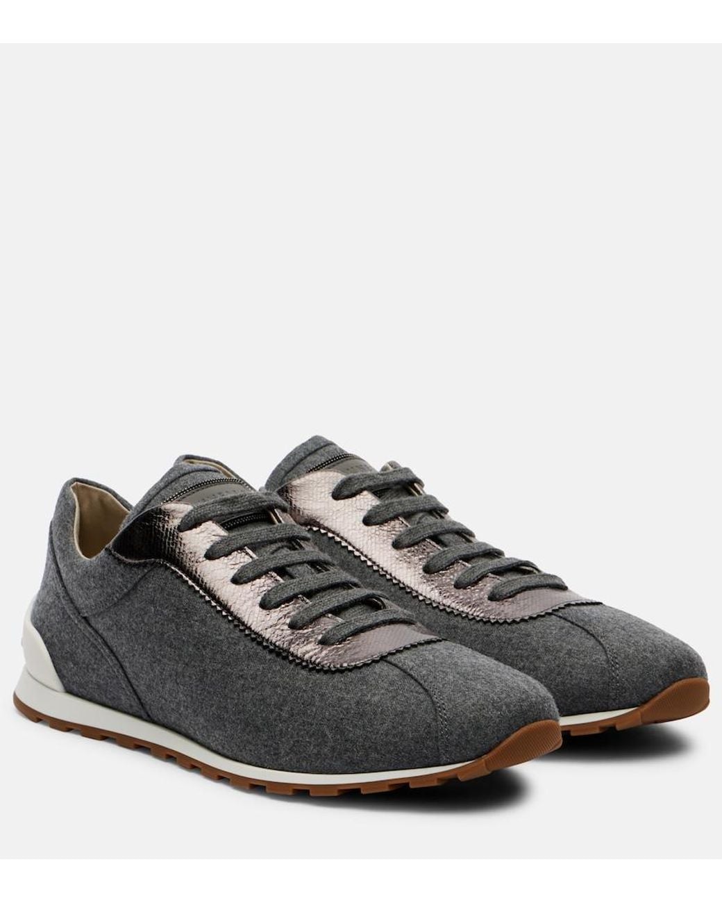 Brunello Cucinelli Black Leather-Trimmed Felt Sneakers