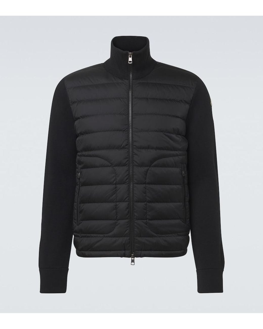 Moncler Black Tricot Down-Paneled Wool-Blend Cardigan for men