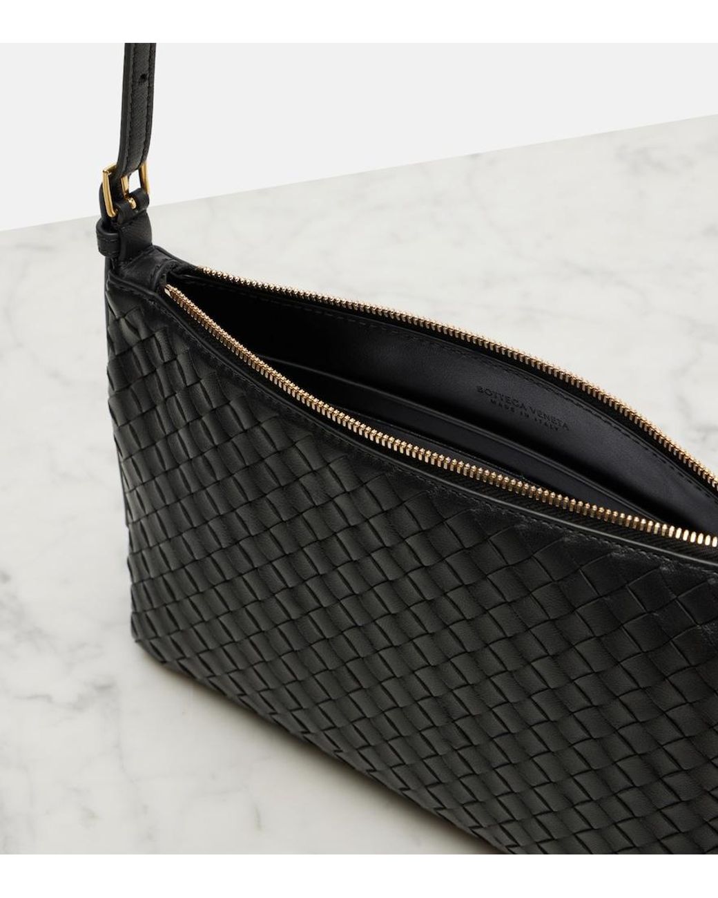 Bottega Veneta Black Piccolo Intrecciato Medium Leather Pouch