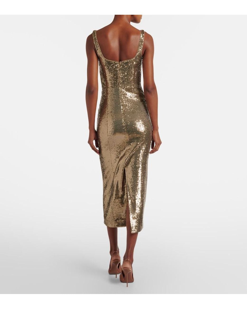 Roland Mouret Natural Sequined Midi Dress