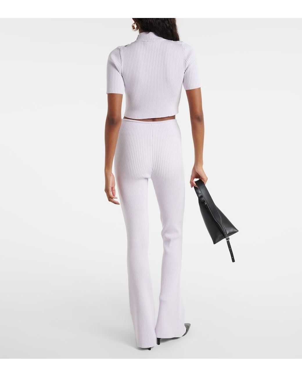Courreges White Reedition Ribbed-Knit Flared Pants