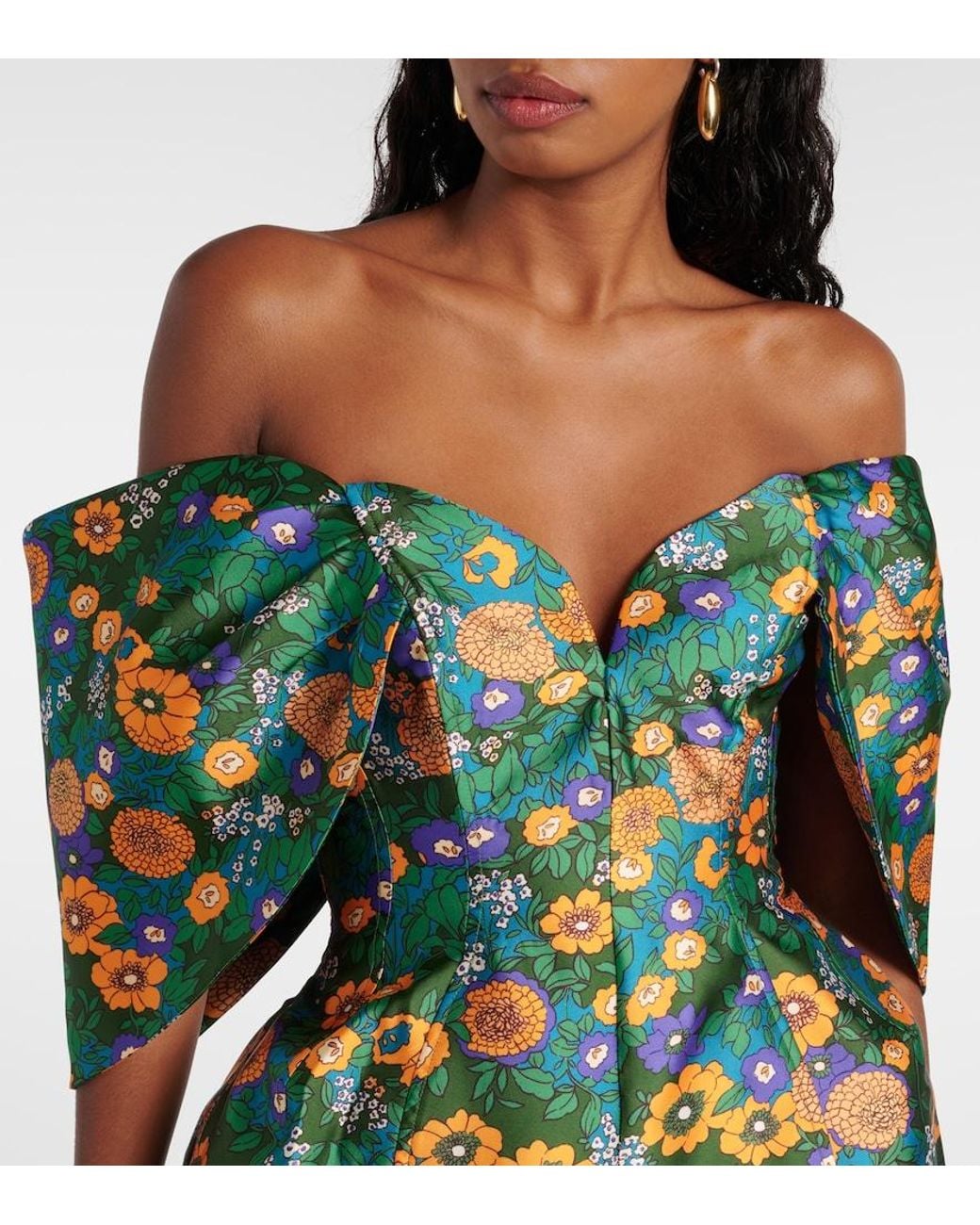 ALÉMAIS Blue Printed Off-Shoulder Corset Dress