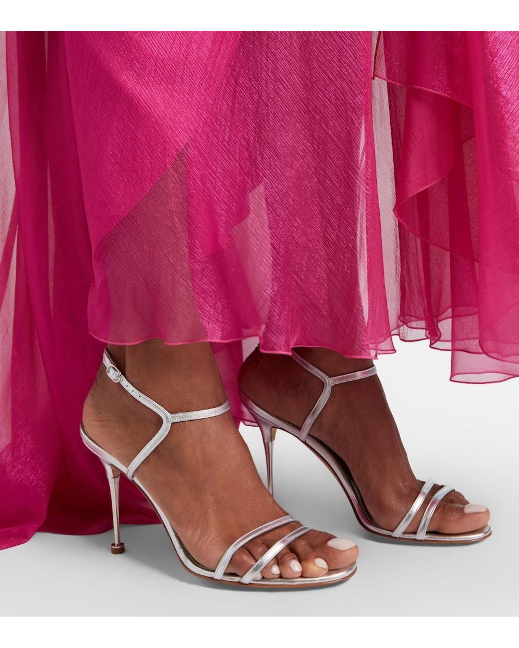 Manolo Blahnik White Ciagapla 105 Metallic Leather Sandals