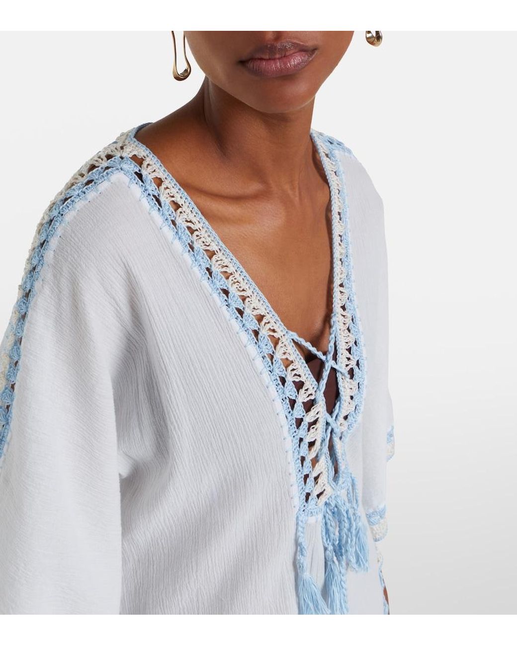 Anna Kosturova White Crochet Cotton Kaftan