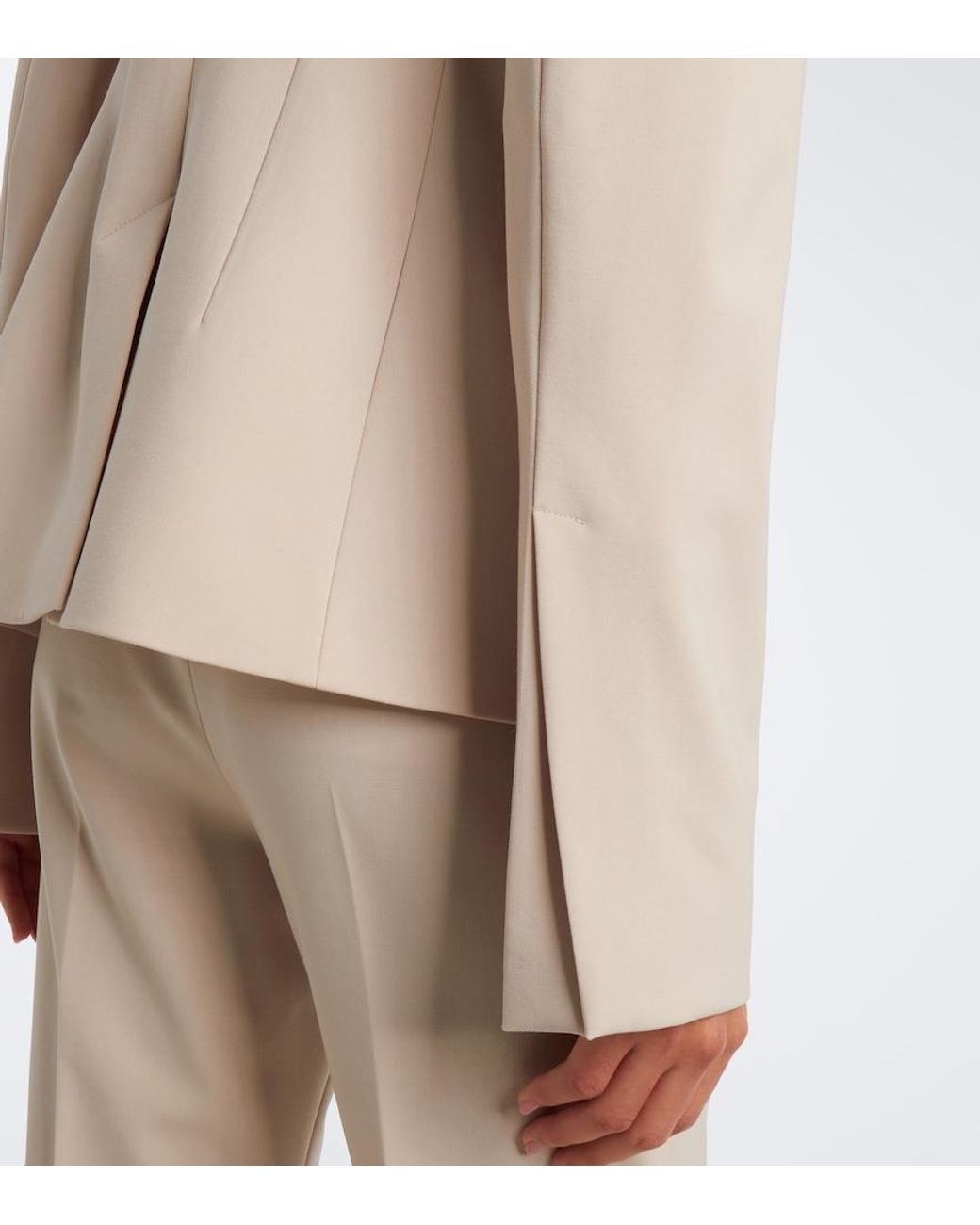 Sportmax Natural Double-Breasted Wool-Blend Blazer