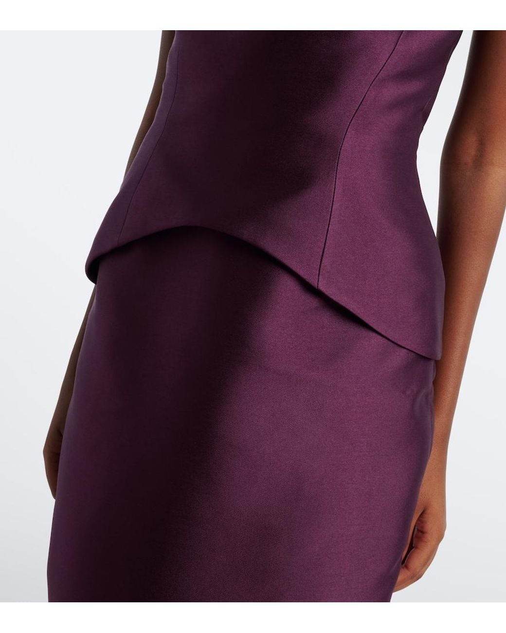 Solace London Purple Pieta Off-Shoulder Peplum Satin Gown