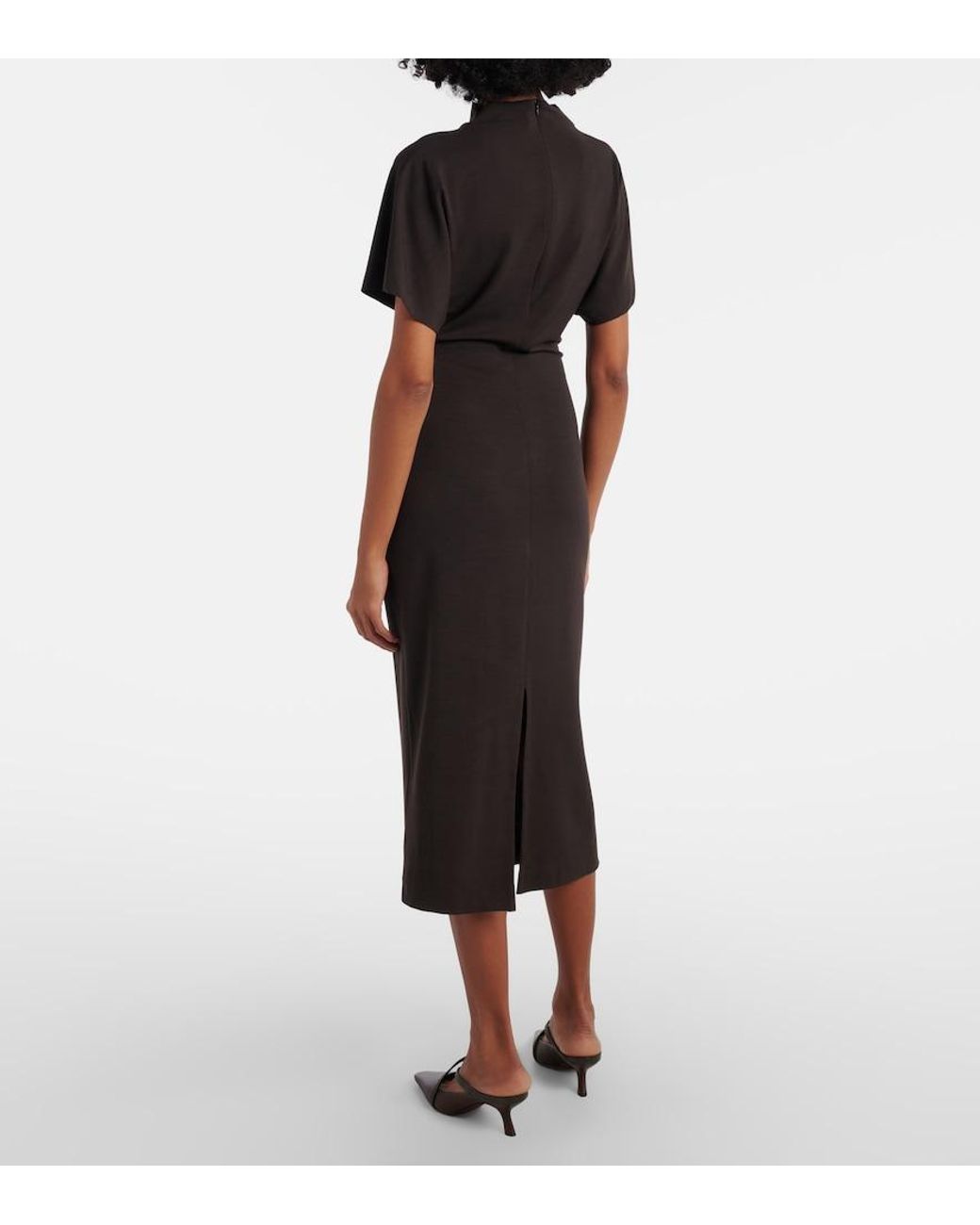 Brunello Cucinelli Black Gathered Jersey Midi Dress