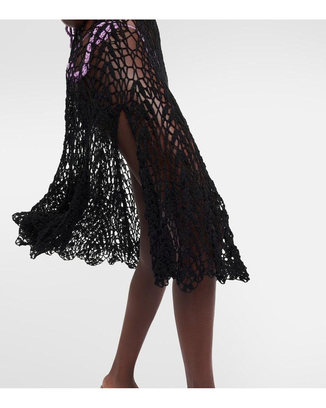 Anna Kosturova Black Open-Knit Cotton Midi Dress