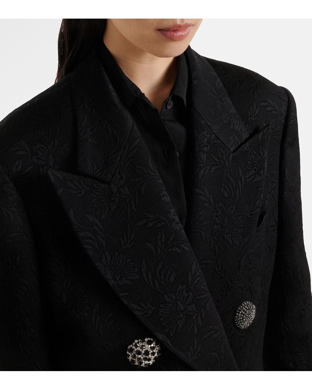 Dries Van Noten Black Embellished Jacquard Coat