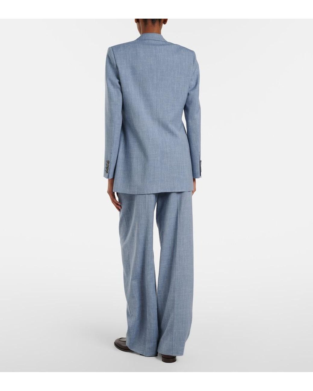 Loro Piana Blue Hector Wool, Silk, And Linen Wide-Leg Pants