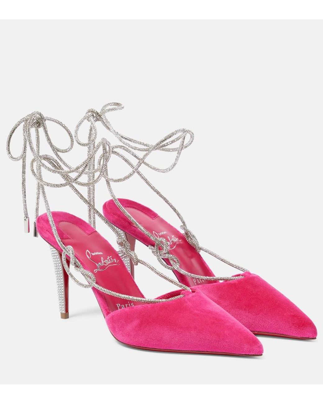Christian Louboutin Pink Astrid Lace Strass 85 Velvet Pumps