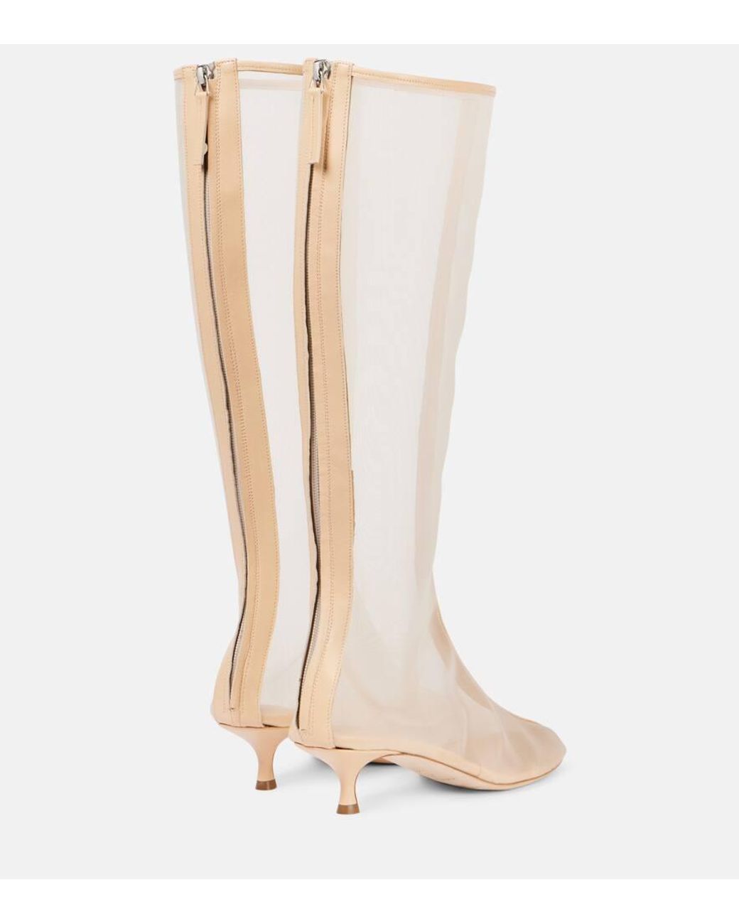 Christopher Esber White Leather-Trimmed Mesh Knee-High Boots