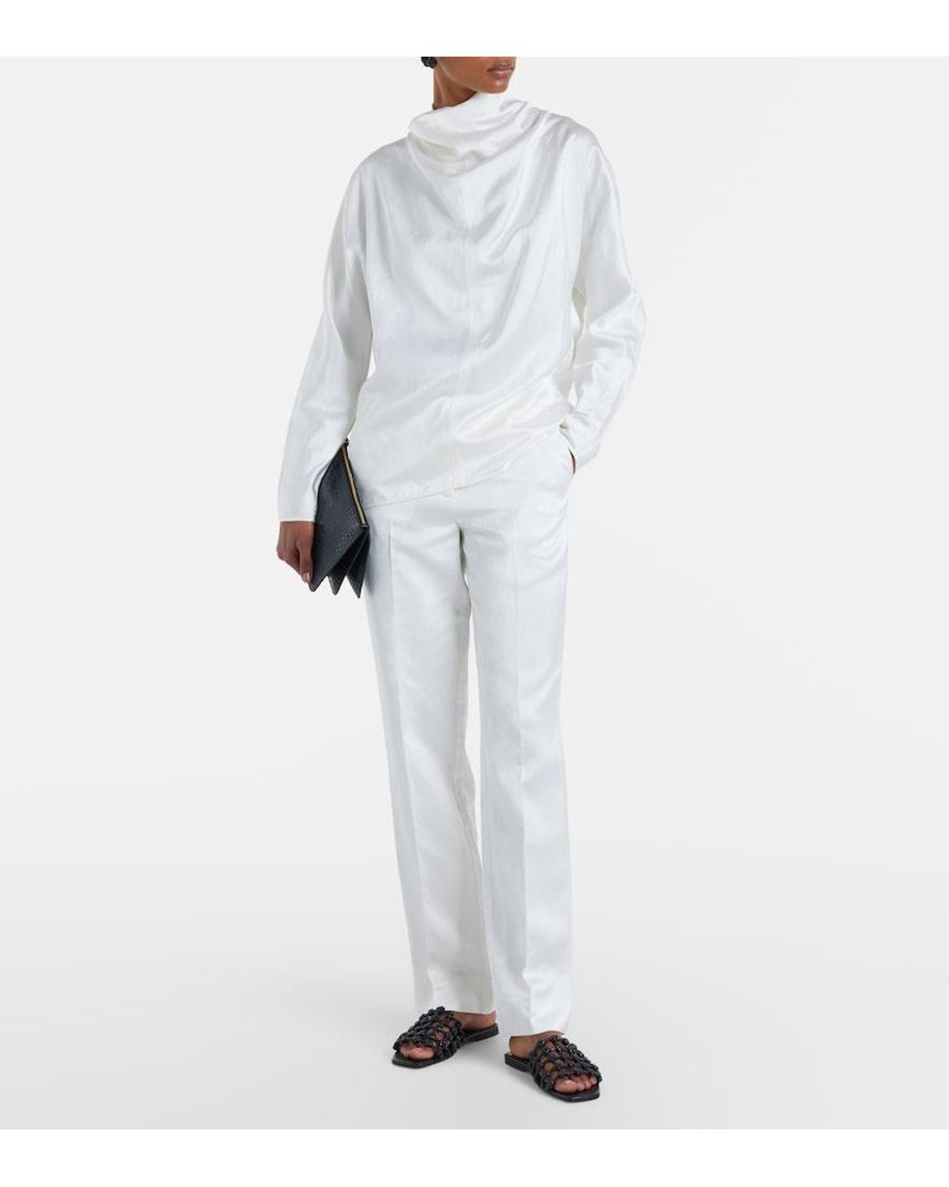 Totême White Draped Satin Blouse