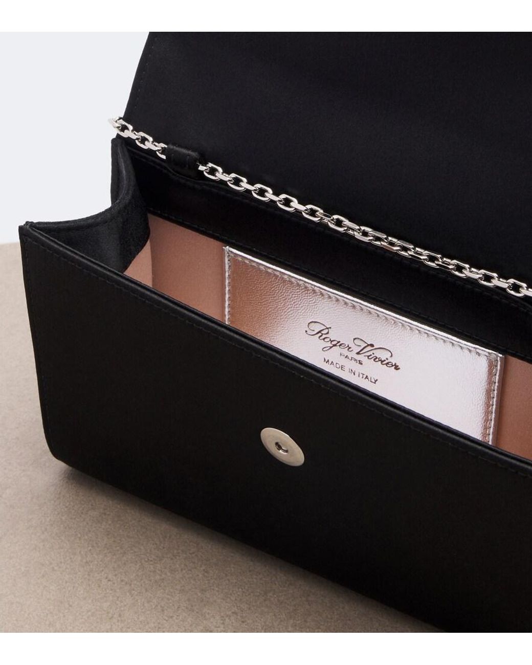 Roger Vivier Black Efflorescence Mini Embellished Satin Clutch