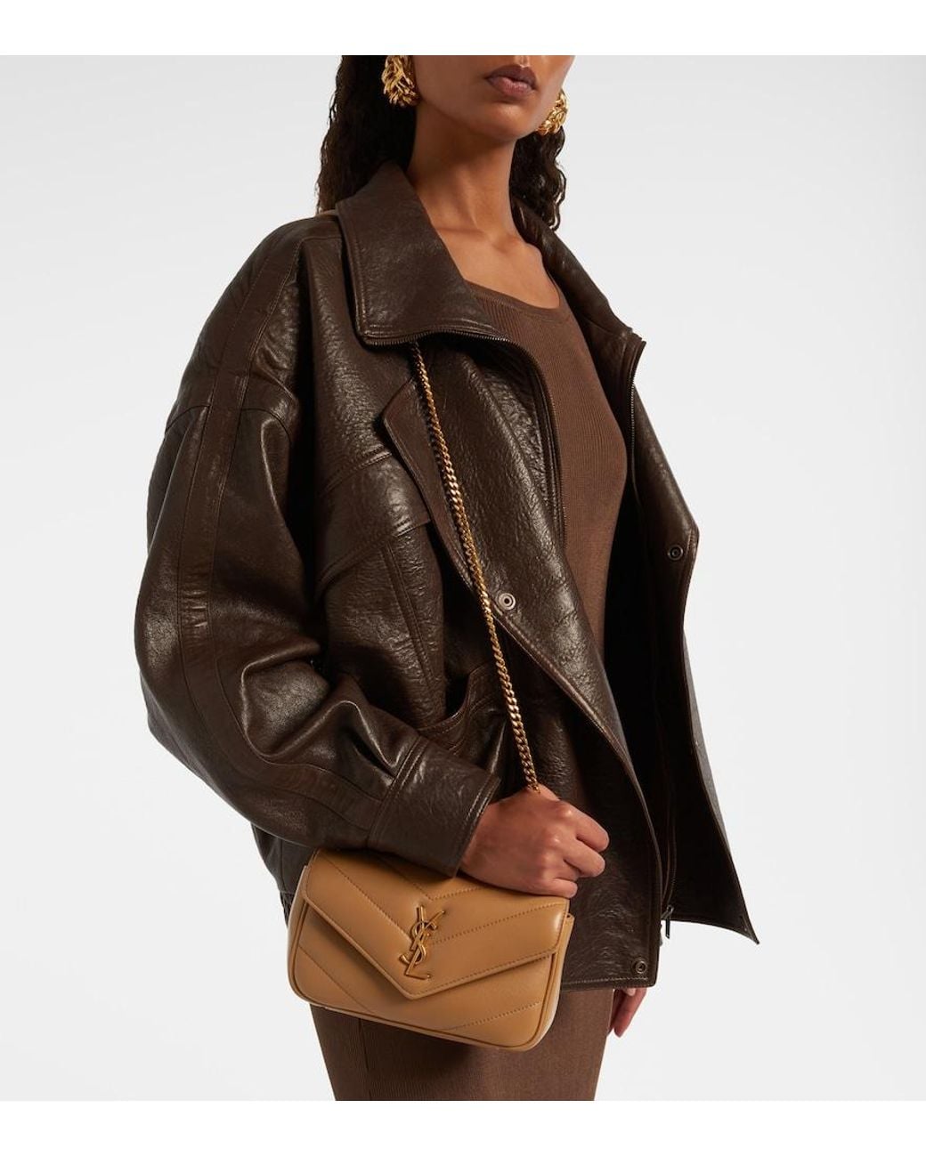 Saint Laurent Brown Loulou Mini Leather Crossbody Bag