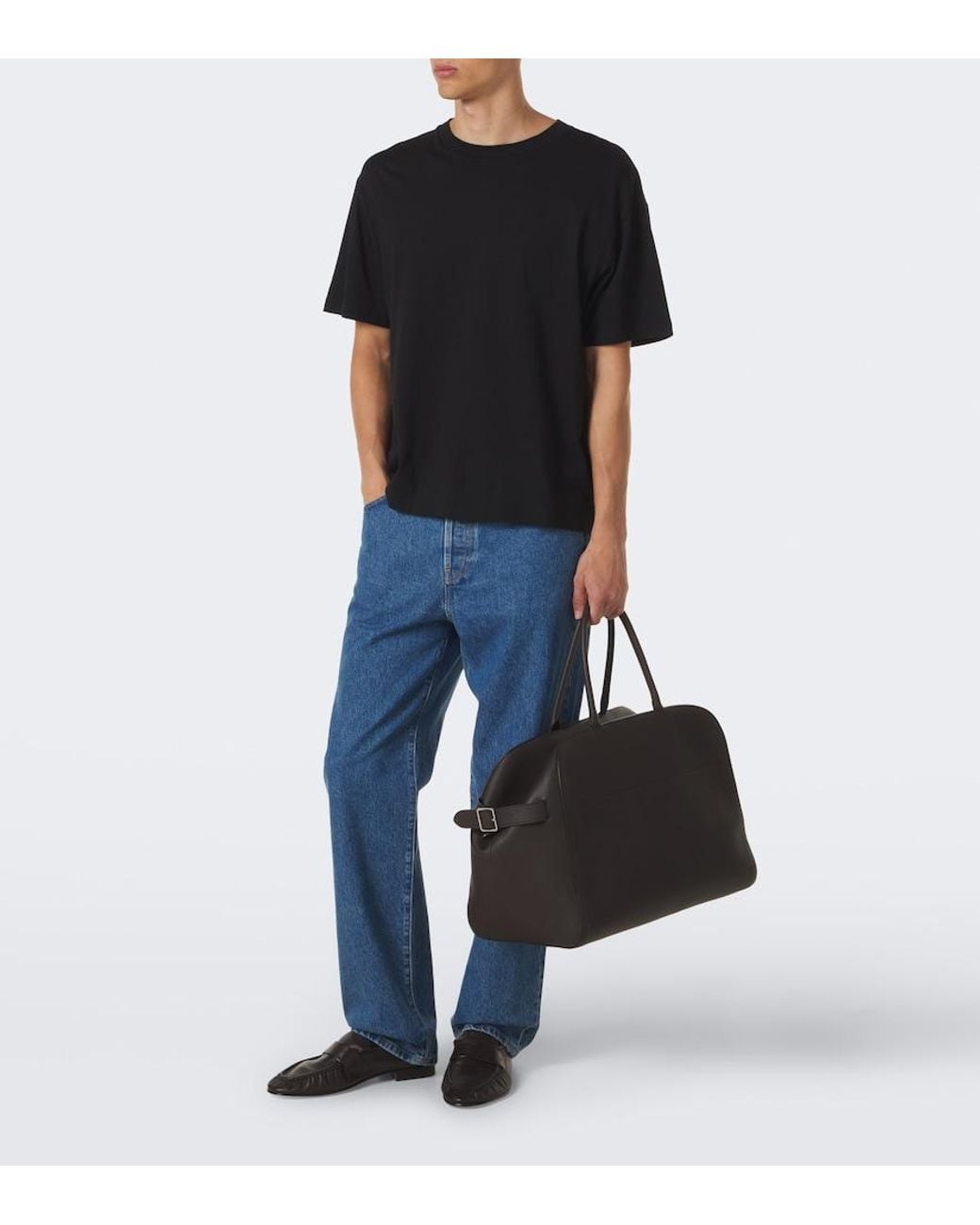 The Row Black Marco Leather Duffel Bag for men