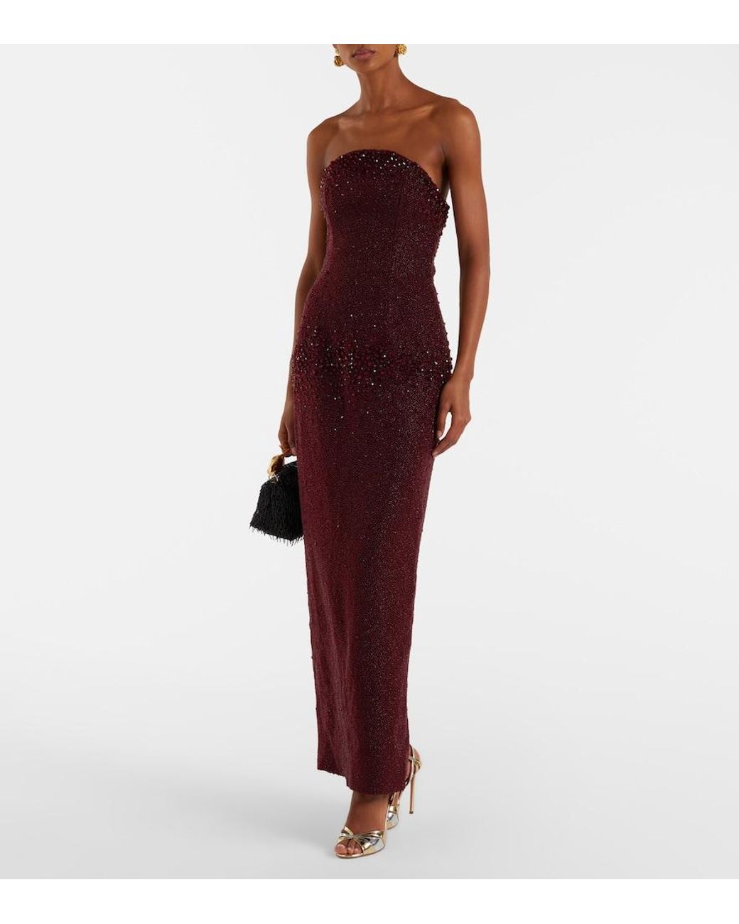 Clio Peppiatt Purple Tina Embellished Strapless Gown