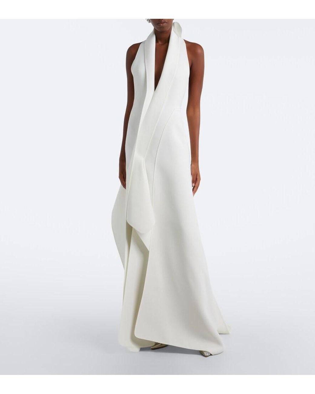 Maticevski White Allude Asymmetric Halterneck Jersey Gown