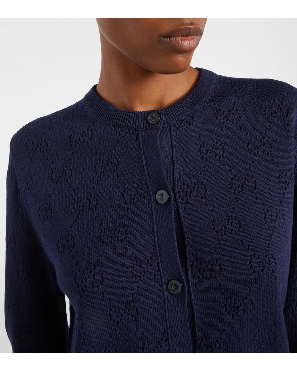 Gucci Blue Gg Pointelle Silk And Cotton Cardigan