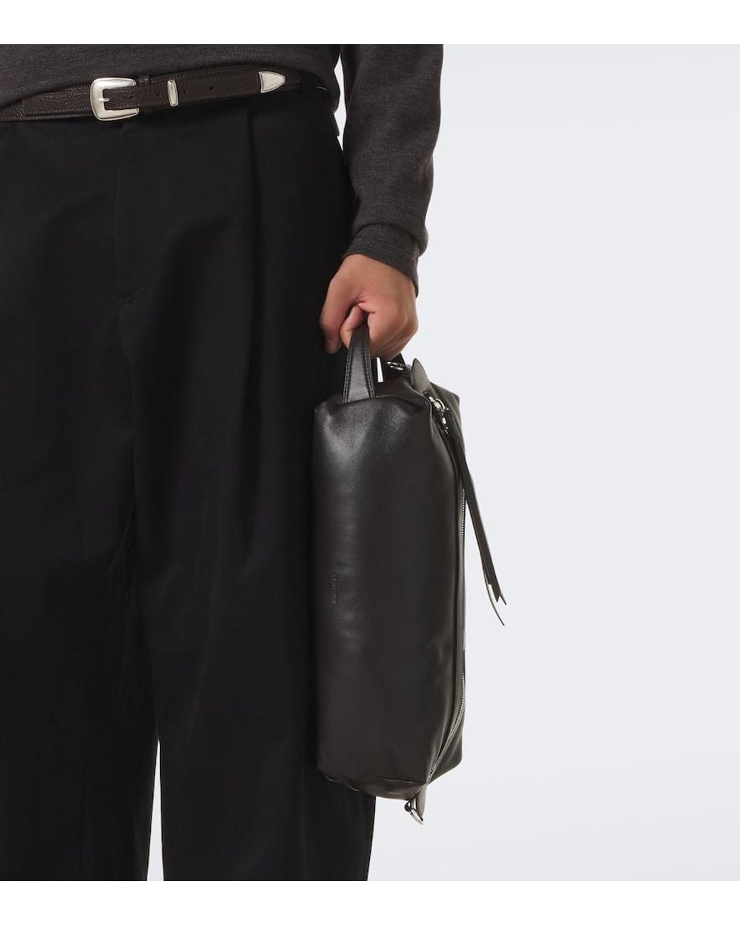 Lemaire Black Care Leather Shoulder Bag for men