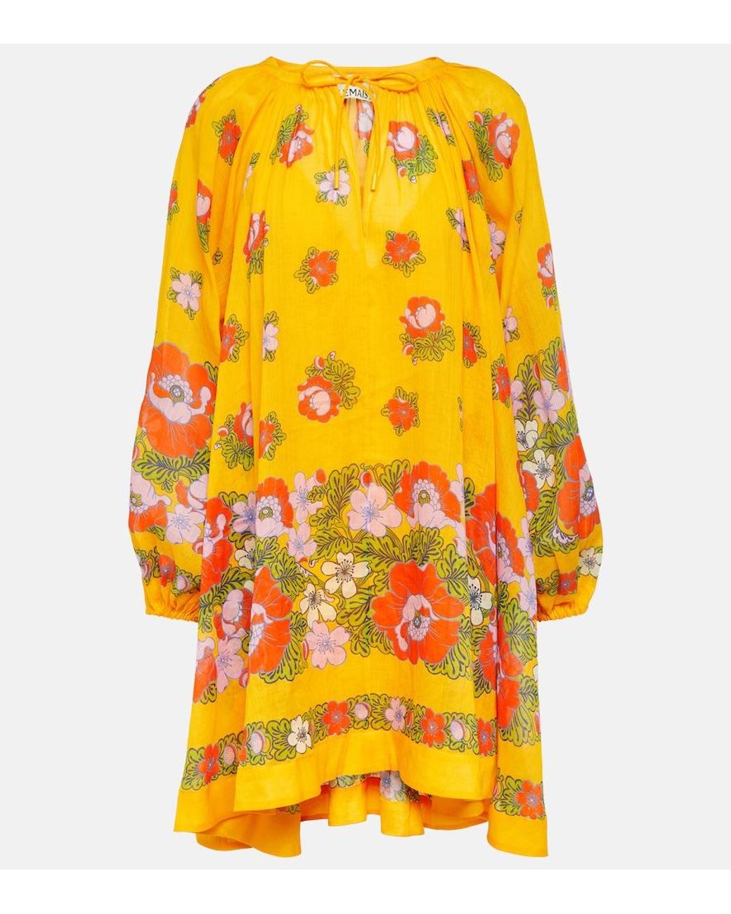 ALÉMAIS Yellow Balloon-Sleeve Floral Minidress