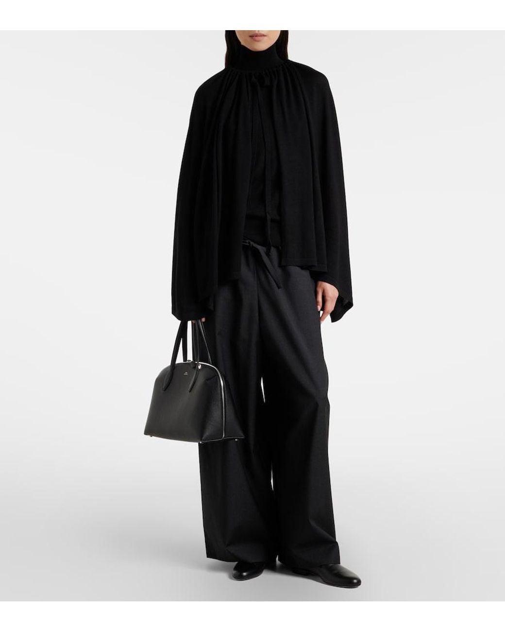 Totême Black Wool And Silk Jersey Cape