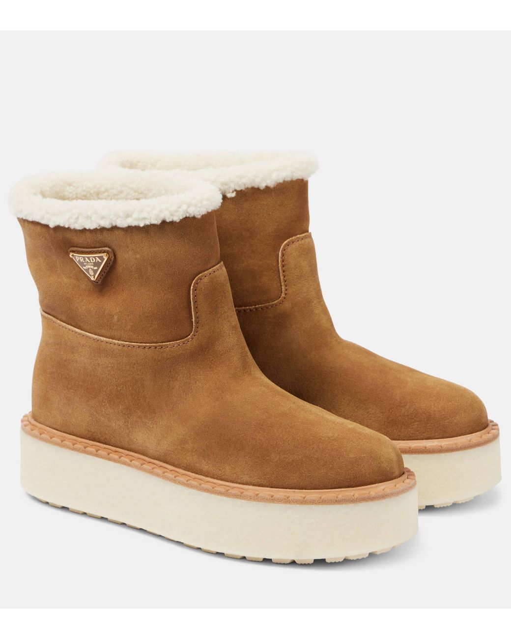 Prada Shearling lined Suede Ankle Boots in Brown Lyst UK