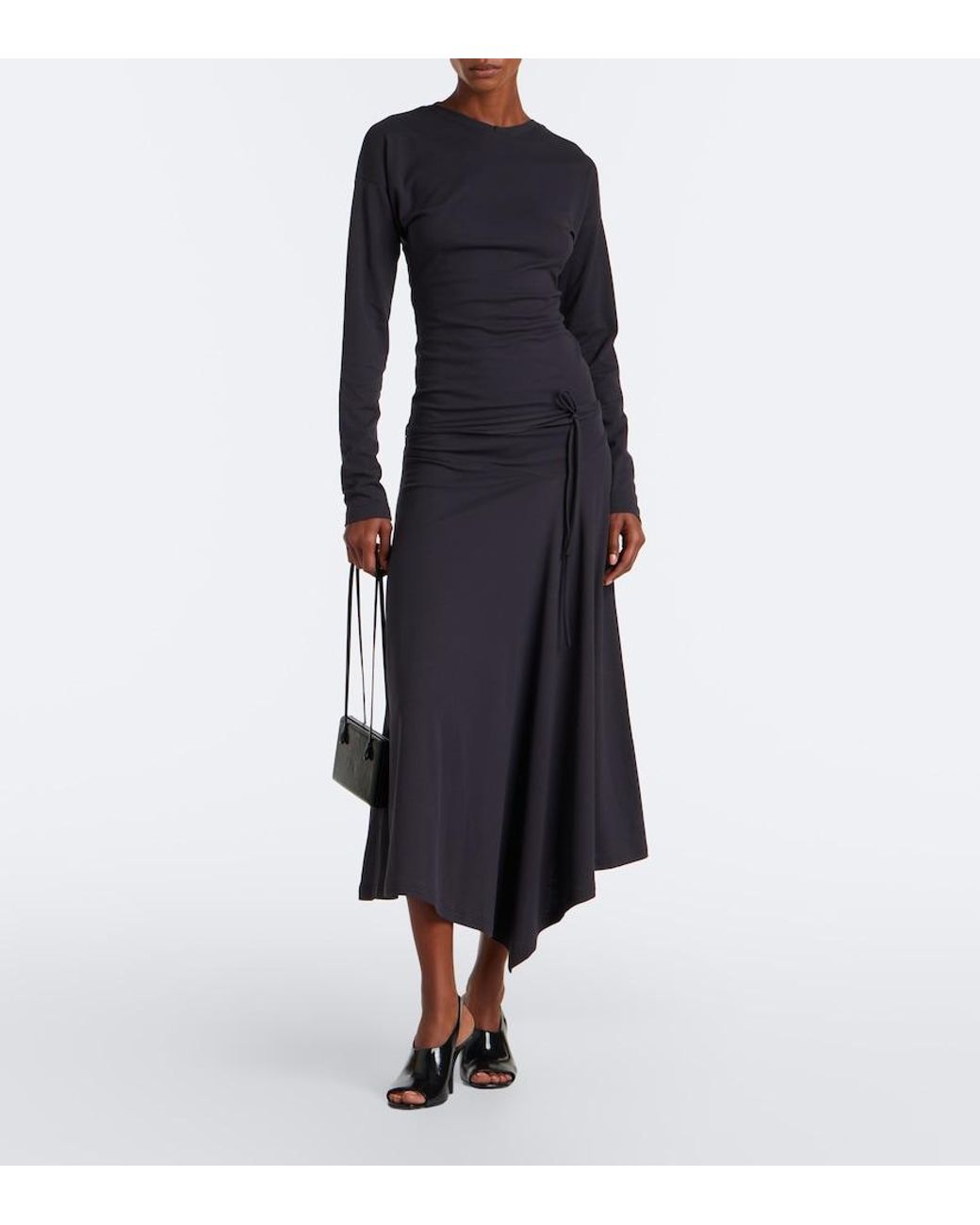 Lemaire Black Cotton Jersey Crepe Midi Dress