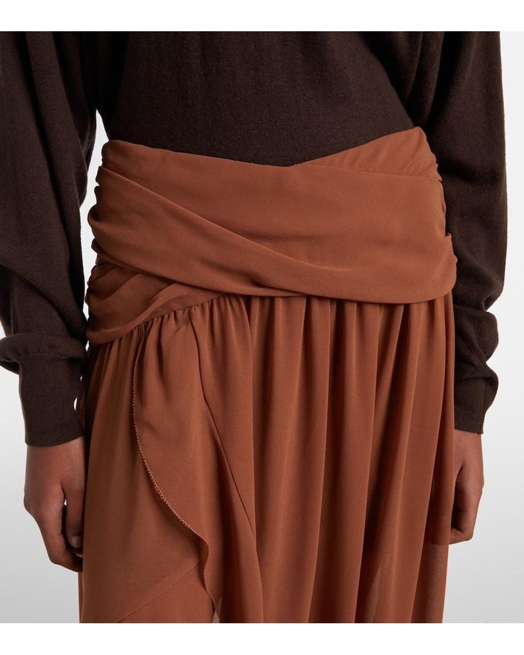 JACQUES WEI Brown Draped Asymmetric Maxi Skirt